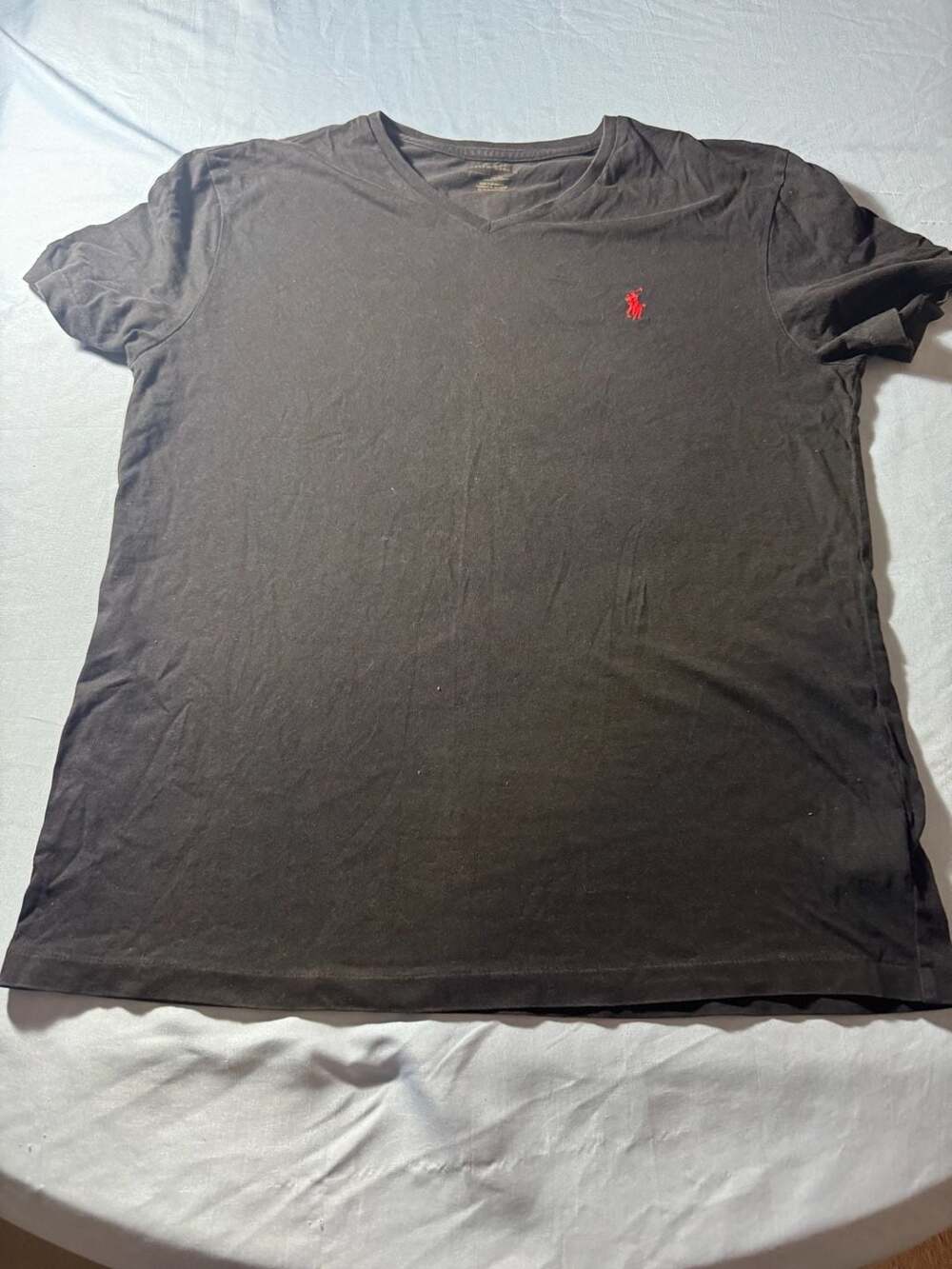 Polo Ralph Lauren Black V-Neck T-Shirt with Red Pony Logo Embroidery, Size M